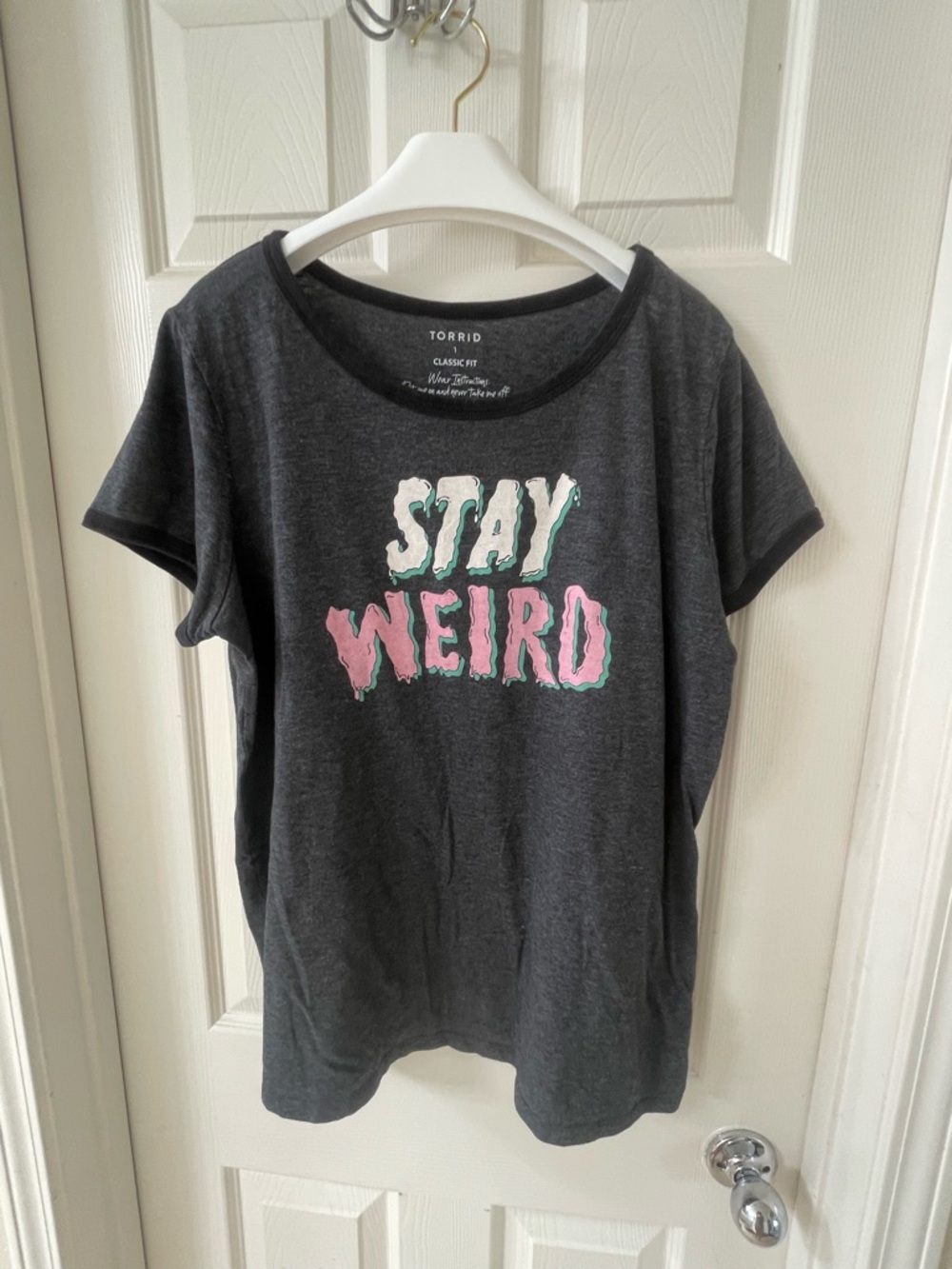 torrid Charcoal Tee with Pink & Mint 'Stay Weird' Graphic